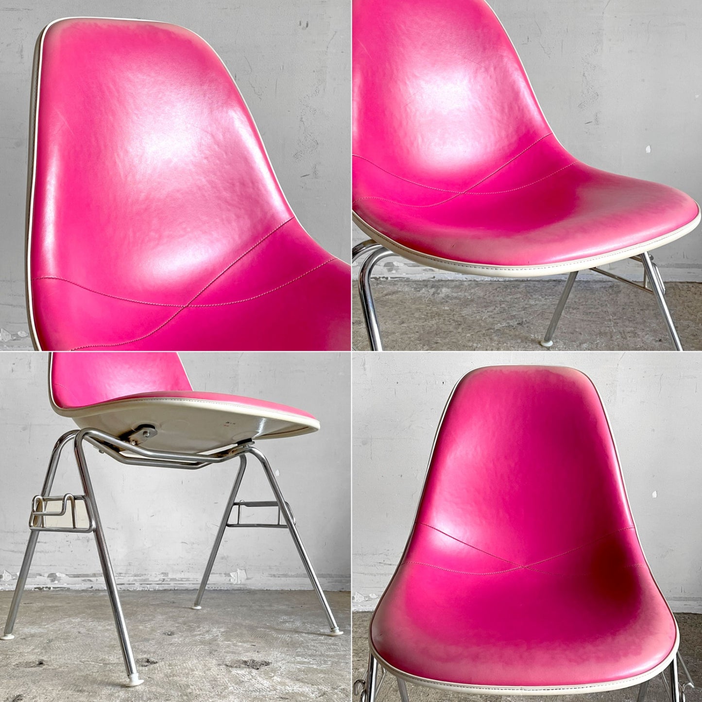 ハーマンミラー Herman Miller 3ndビンテージ サイドシェルチェア FRP製 PVCレザー スタッキングベース C&R イームズ ミッドセンチュリー D ■