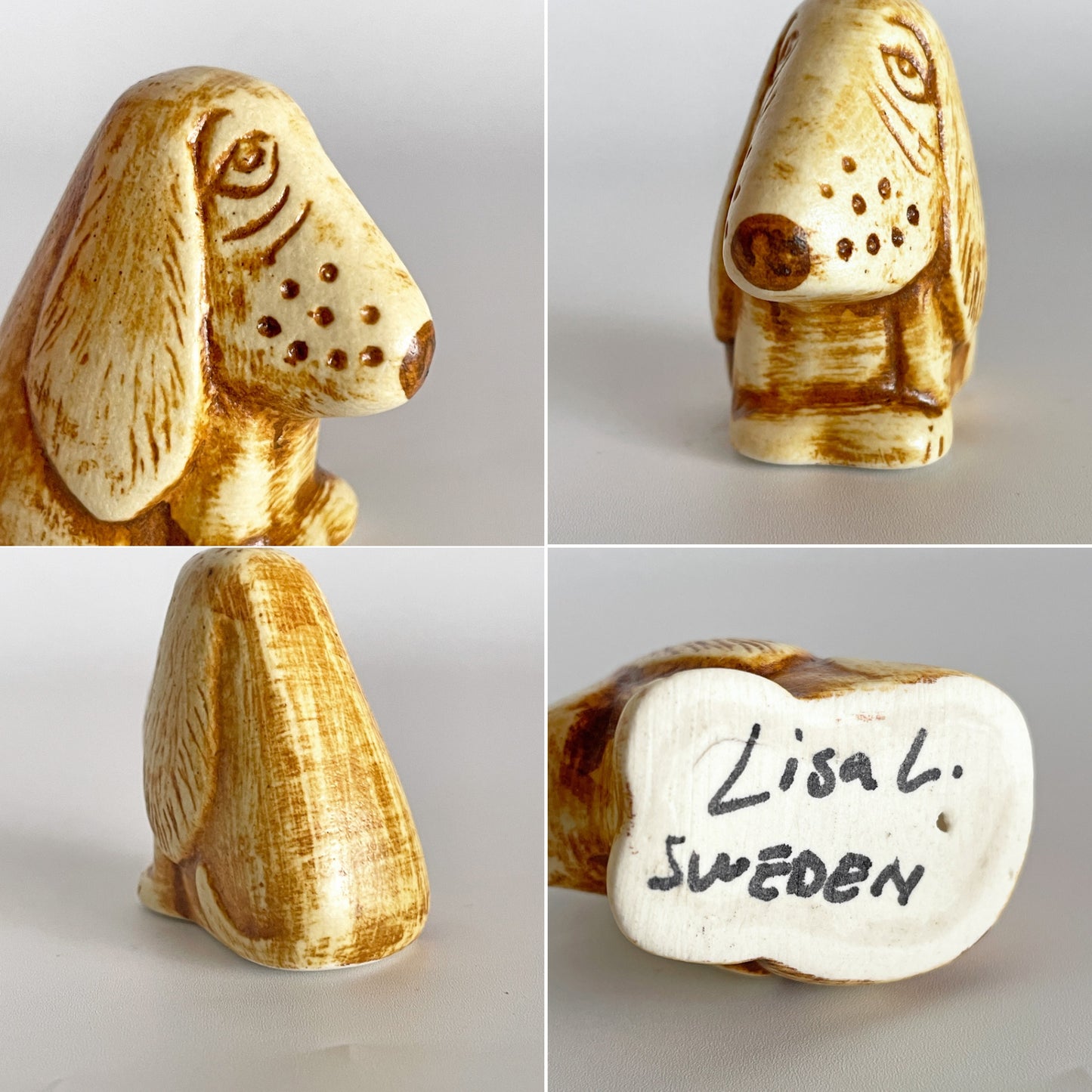 グスタフスベリ GUSTAVSBERG リサラーソン Lisa Larson ミニ ズー バセットハウンド フィギュリン ブラウン 陶器 2011年 ハンドメイド スウェーデン 北欧雑貨 ■