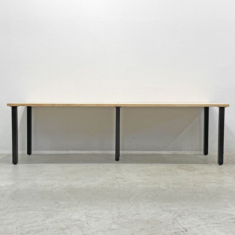 かなでもの KANADEMONO ザ・テーブル THE TABLE デスク ラバーウッド無垢材 W250xD70cm スチール スクエアバーレッグ ブラック A 〓