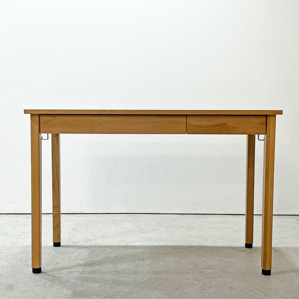 無印良品 MUJI オーク無垢材 パーソナルデスク ワークデスク 事務机 2ドロワー 抽斗付き W110cm ナチュラルデザイン ●