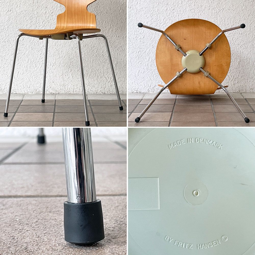 フリッツハンセン Fritz Hansen アントチェア 4本脚 ナチュラルビーチ ラッカー アルネ・ヤコブセン 北欧家具 F ◇