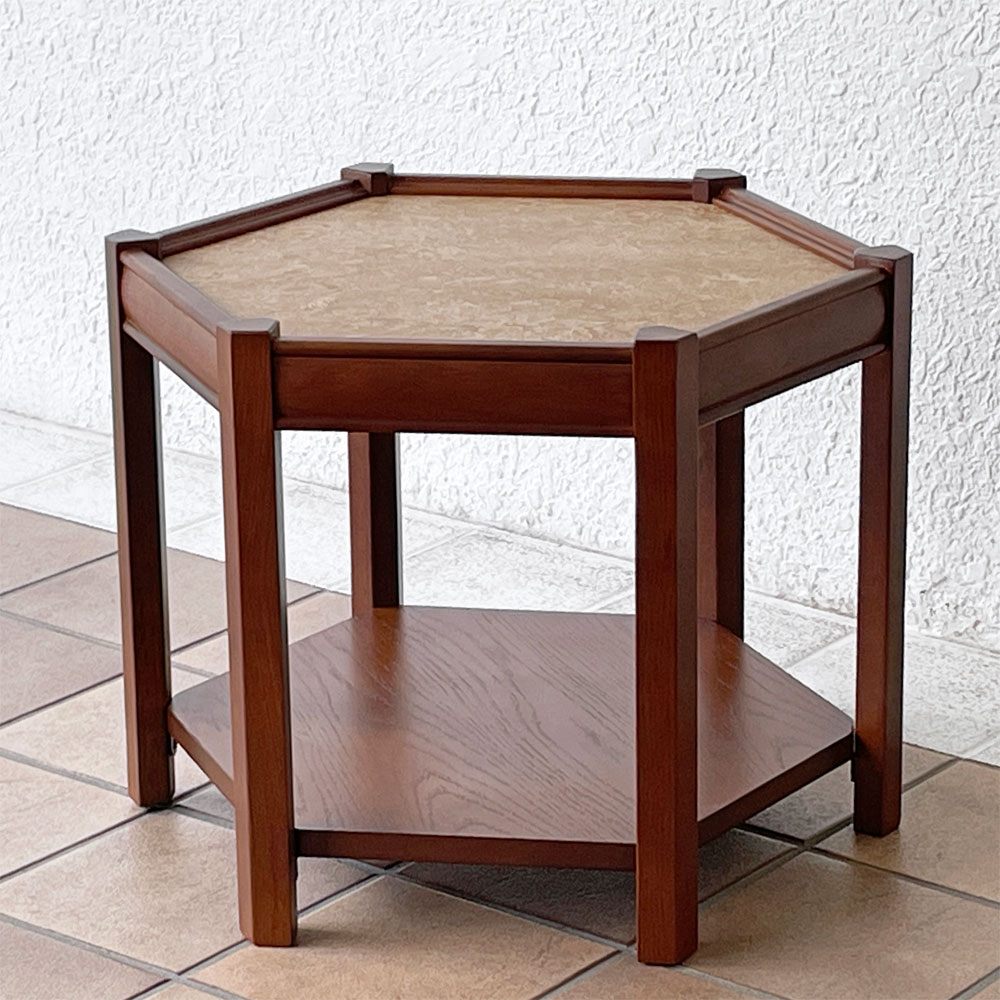 アクメファニチャー ACME Furniture ブルックス BROOKS ヘキサゴンテーブル HEXAGON TABLE リノリウムトップ サイドテーブル H40cm ベージュ オーク材 ビンテージスタイル ◇