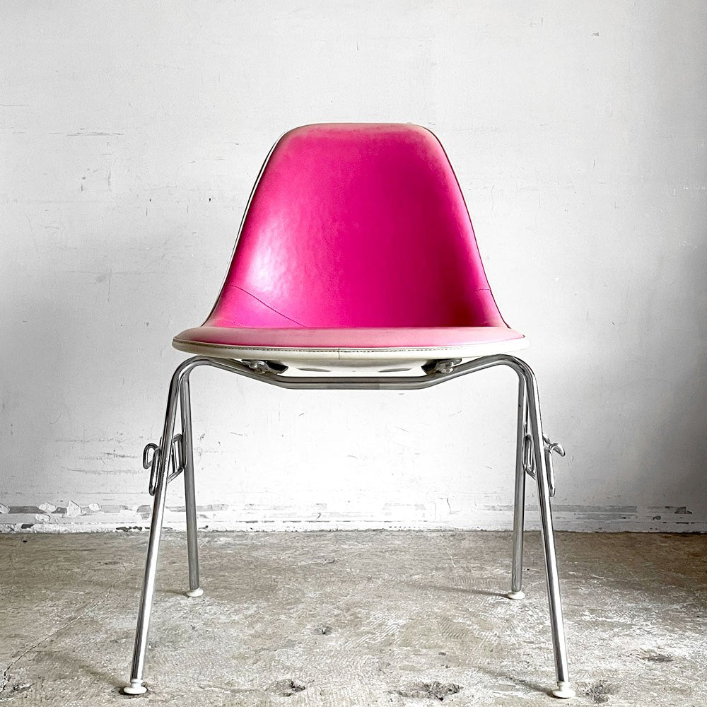 ハーマンミラー Herman Miller 3ndビンテージ サイドシェルチェア FRP製 PVCレザー スタッキングベース C&R イームズ ミッドセンチュリー A ■