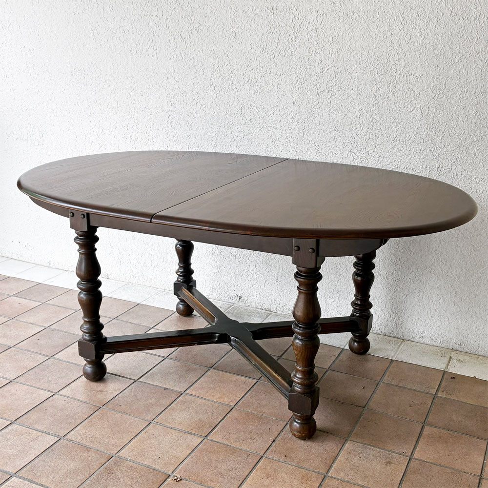 アーコール Ercol エクステンション ダイニングテーブル 伸長式 エルム材 ブラウンカラー UKビンテージ 英国家具 アンティーク 希少 ◇
