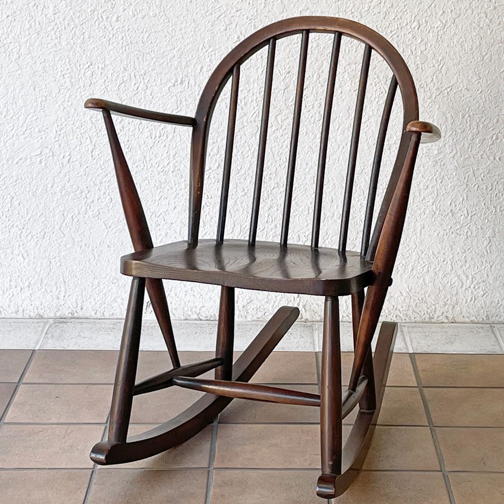アーコール Ercol ロッキングチェア フープバック エルム材 ブルーラベル 1950年代 UKビンテージ 英国 ◇