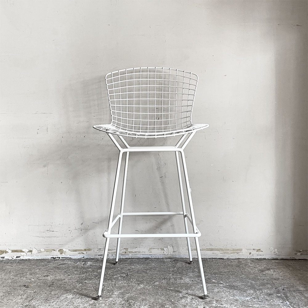 ノル Knoll Counter Height Stool カウンター ハイスツール ワイヤーチェア ホワイト ハリー・ベルトイア ミッドセンチュリー シートパッド付き ビンテージ ■