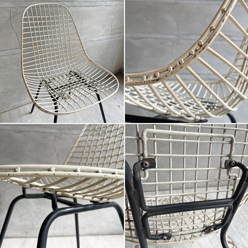 ハーマンミラー Herman Miller ビンテージ ワイヤーチェア Wire Chair DKR2  ホワイトワイヤー Hベース ビキニパッド付 グレー C&R イームズ ミッドセンチュリー ♪