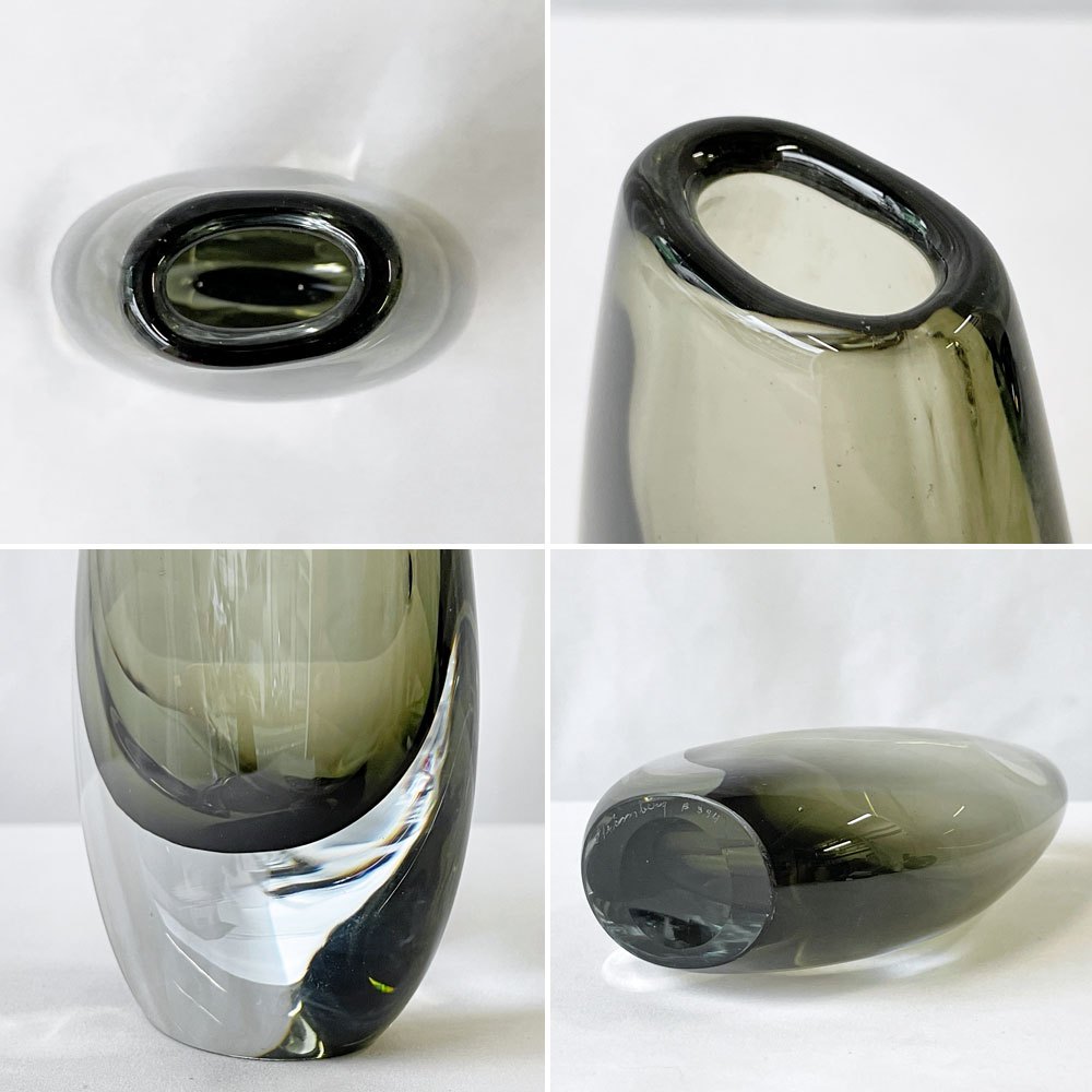 ストレムベリ Strombergshyttan ビンテージ ガラスフラワーベース グンナーニールンド Gunnar Nylund W8×H14.5cm 花瓶 花器 スウェーデン ◇