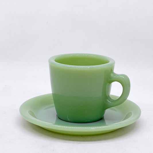 ファイヤーキング Fire King レストランウェアシリーズ ジェダイ Jade-ite ストレート カップ＆ソーサー Straight Cup&Saucer ミルクガラス USビンテージ アンカーホッキング A ●