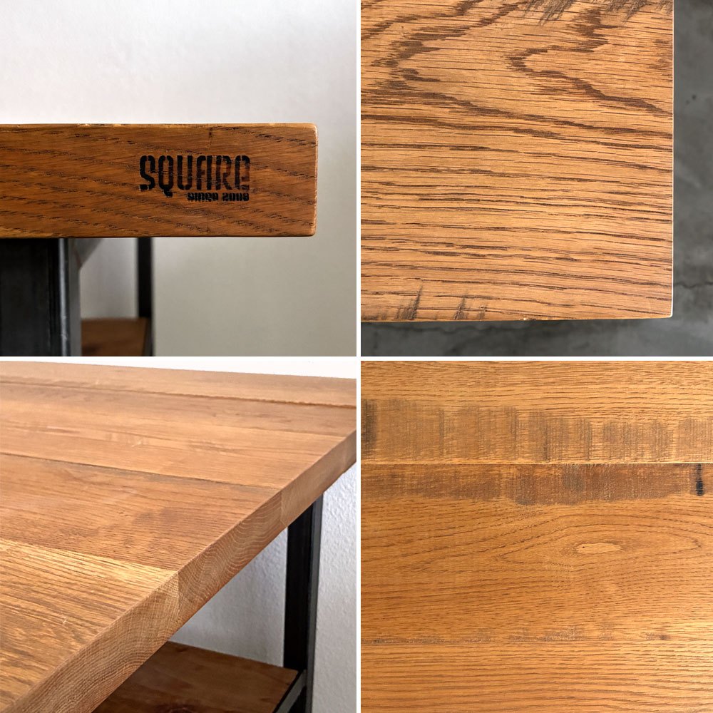 スクエアファニチャー SQUARE FURNITURE オーク 無垢材 ワーキングテーブル 作業台 W180cm スチール脚 シェルフ付き インダストリアル 店舗什器 B 〓