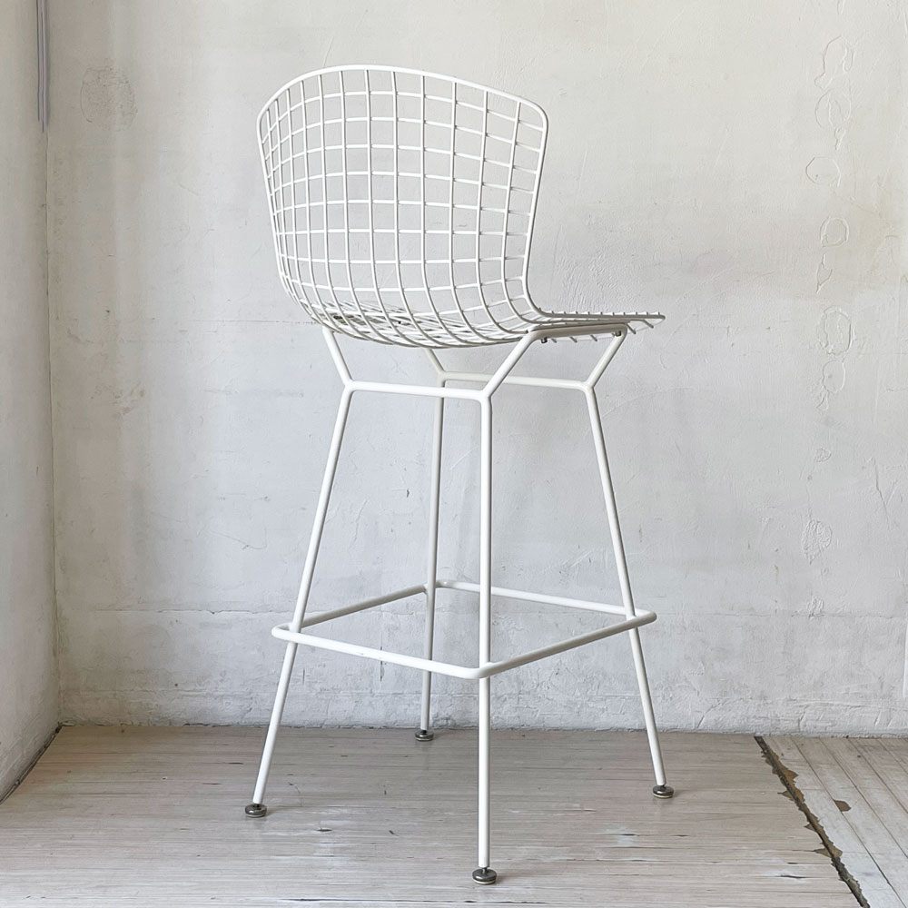 ノル Knoll Counter Height Stool カウンター ハイスツール ワイヤーチェア ホワイト ハリー・ベルトイア ミッドセンチュリー シートパッド付き ビンテージ ★