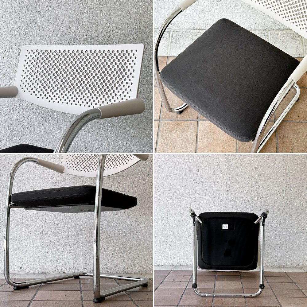ヴィトラ vitra ビザビ2 Visavis2 アームチェア デスクチェア ホワイト/グレー系 カンティレバー スタッキング可能 アントニオ・チッテリオ B ◇