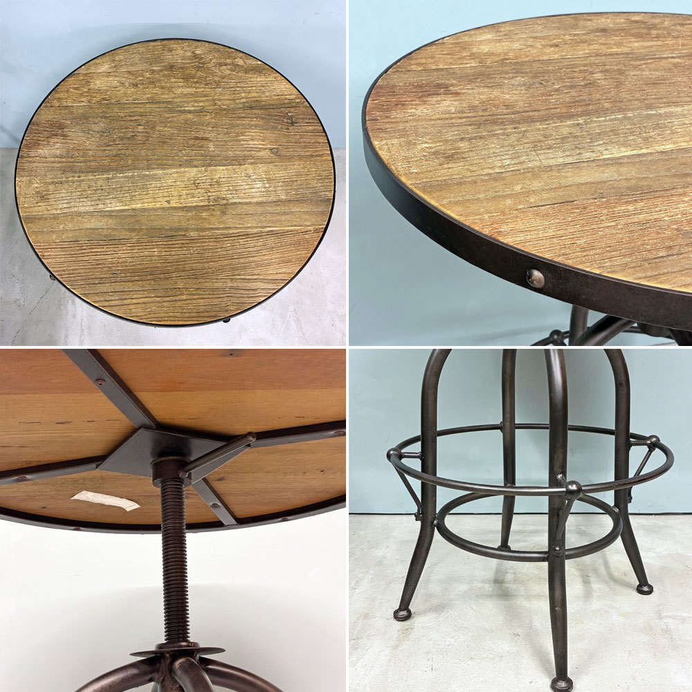 クラッシュゲート CRASH GATE ノットアンティークス Knot antiques バッカス BACCHUS サークルテーブル Φ65 昇降式 ニレ古材 アイアン ◎