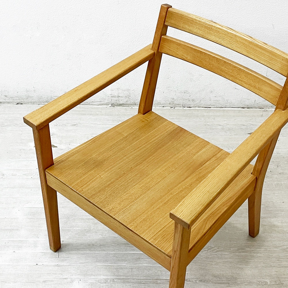 無印良品 MUJI タモ材 ラウンジチェア アームチェア 板座 ナチュラルスタイル 廃番 ●