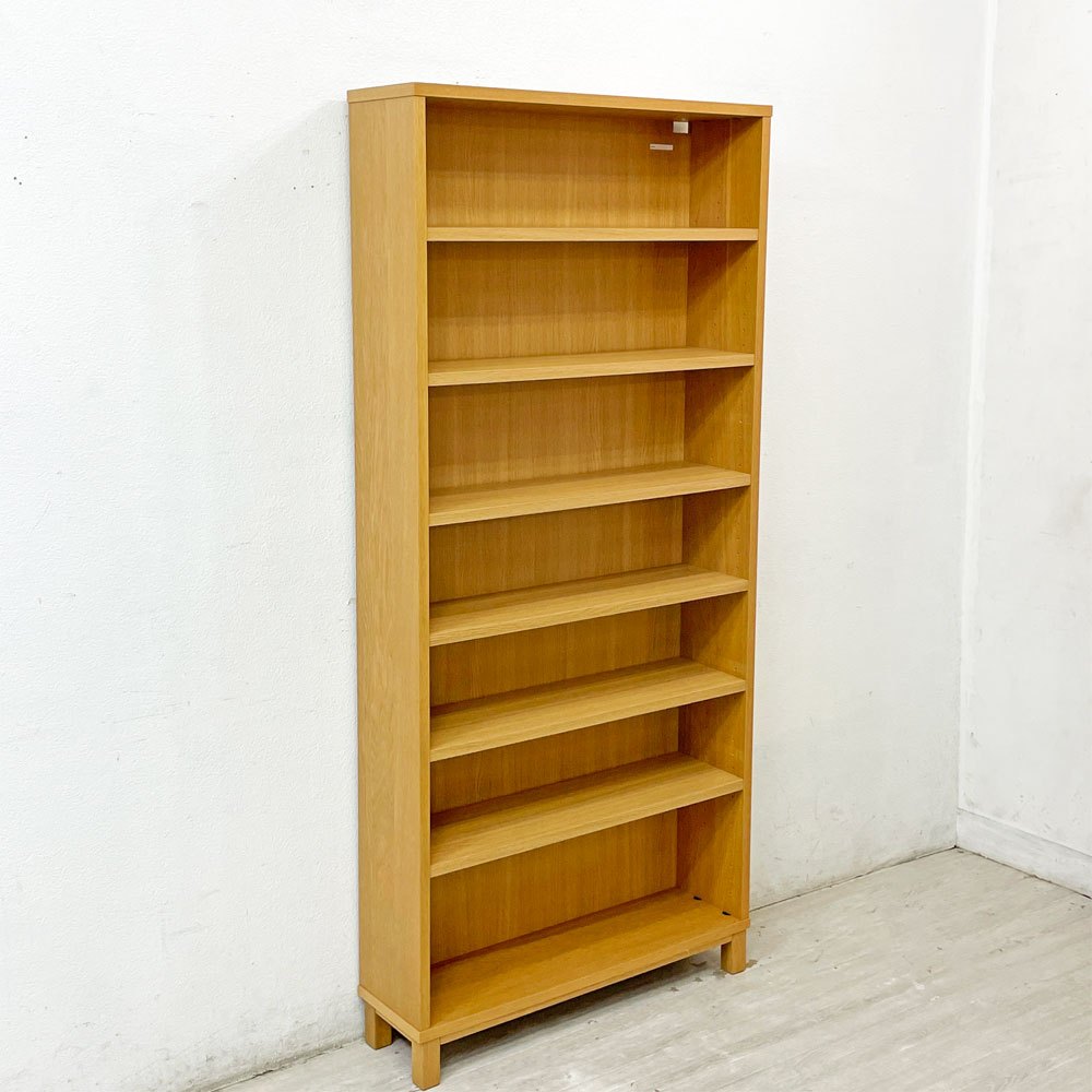 無印良品 MUJI オーク材 薄型ラック ワイド大 W80×D22×H175.5cm 6段 本棚 ブックシェルフ 廃番 ●
