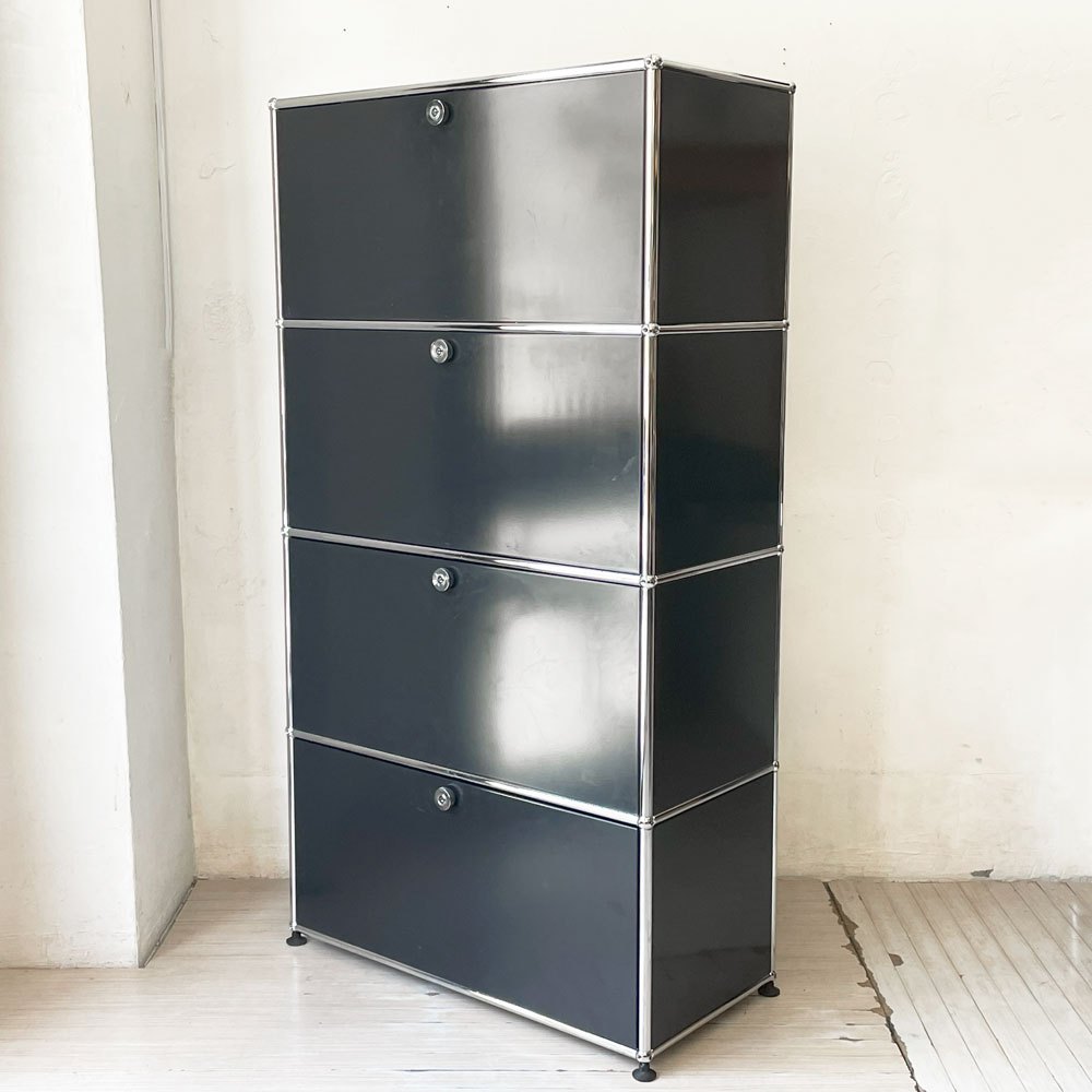 ユーエスエムハラー USM Haller モジュラーファニチャー Modular Furniture キャビネット シェルフ 1列4段 旧型 スイス ★