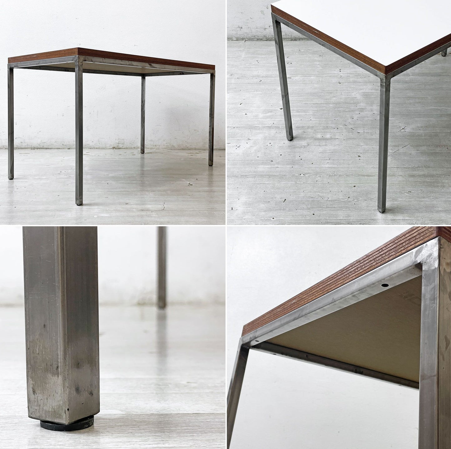 インダストリアルデザイン Industrial Design オーダーメイド デスク ワークテーブル 作業机 ホワイトメラミン 積層合板 スチール脚 W120cm ●