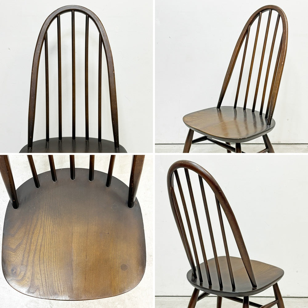 アーコール Ercol クエーカーチェア ダイニングチェア ハイバック オールドコロニアル ブラウン エルム材 × ビーチ材 UKビンテージ 英国家具 B ●