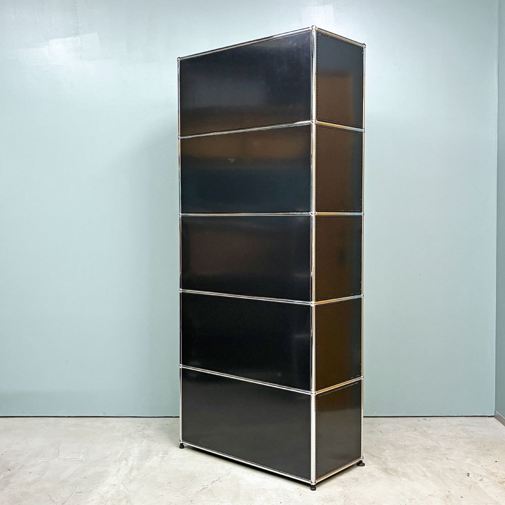 ユーエスエムハラー USMハラー USM Haller キャビネット シェルフ 1列5段 グラファイトブラック ドロップダウンドア フリップアップドア 鍵付き モダン スイス ◎