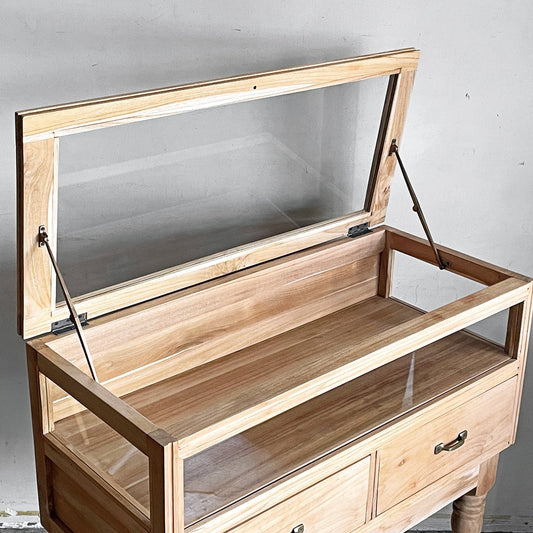 バリューインテリアストア value interior store チーク無垢材 コレクションケースNU ガラスショーケース W90cm ハンドメイド ■