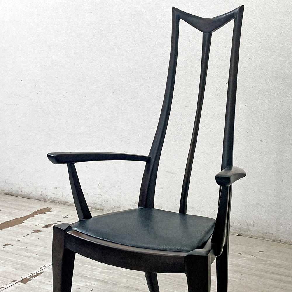 クラフトファニチャー Craft furniture ハイバックチェア ダイニングチェア アーム 無垢材 レザー モダンデザイン ●