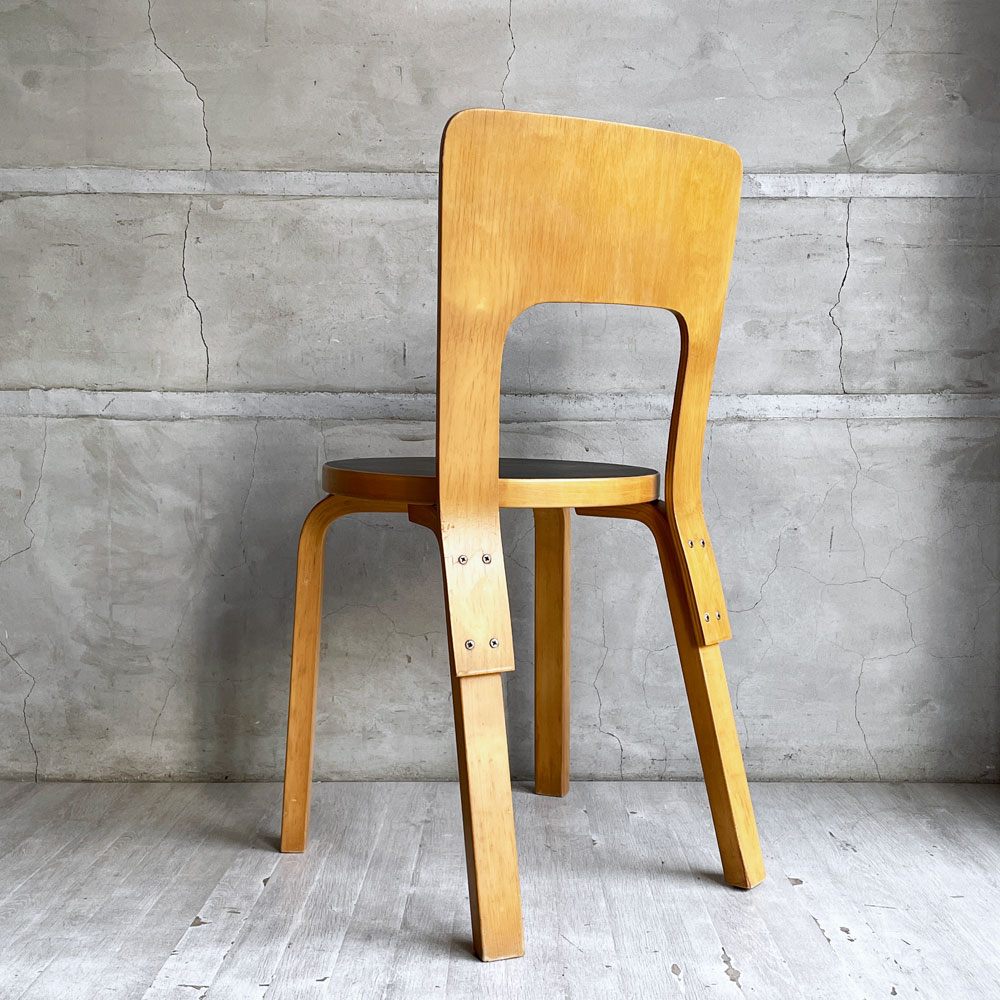 アルテック artek ビンテージ チェア66 CHAIR66 ダイニングチェア バーチ材 ブラックリノリウム アルヴァ・アアルト フィンランド 北欧家具 ♪