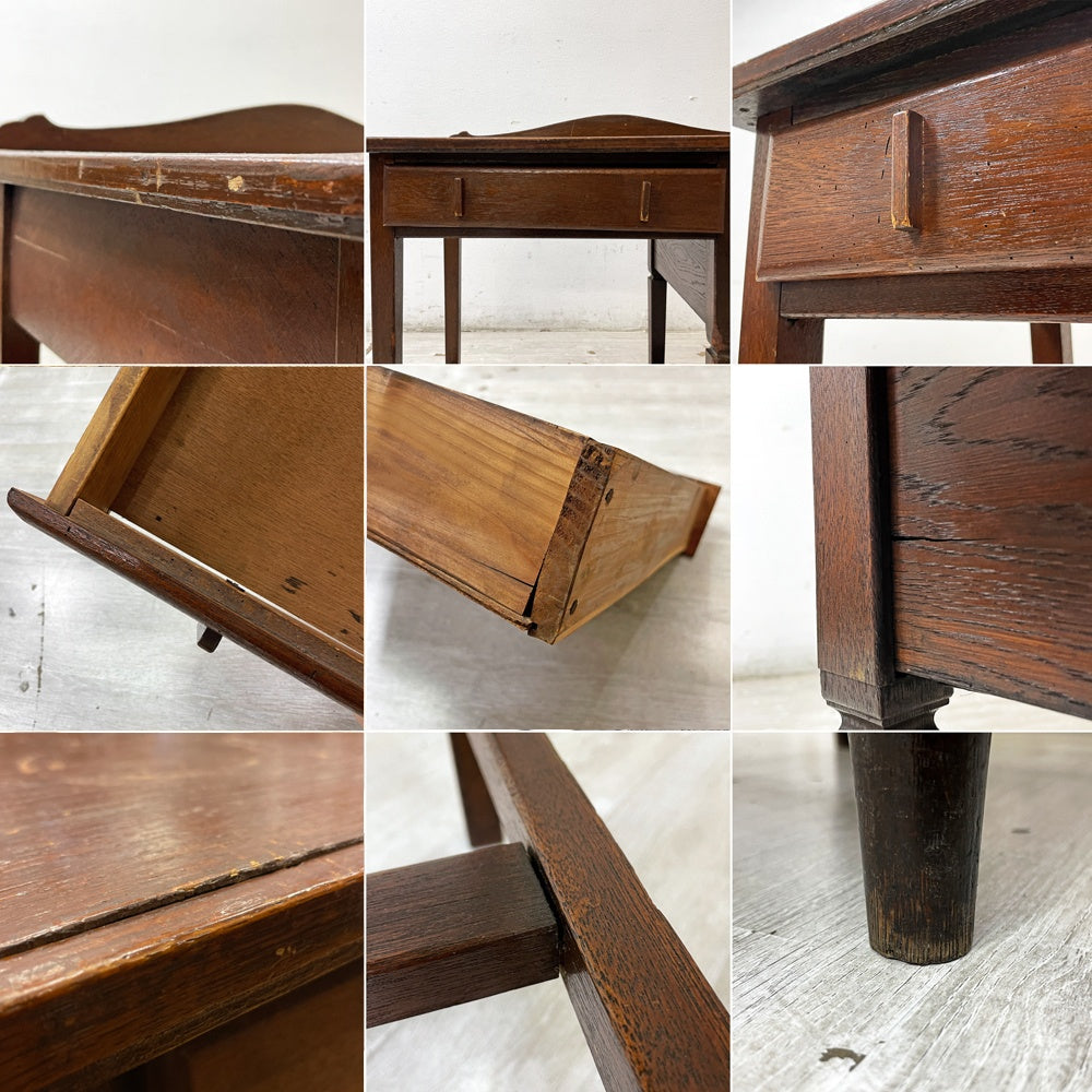 ジャパンビンテージ Japan Vintage 古い木味の片袖机 デスク 抽斗3杯 ブラウン 古家具 レトロ W90.5cm ●