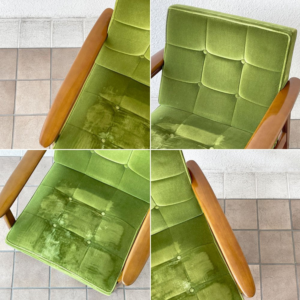 カリモク60 Karimoku60 Kチェア 1シーター ソファ モケットグリーン レトロモダン ミッドセンチュリーデザイン 現状品 ◇