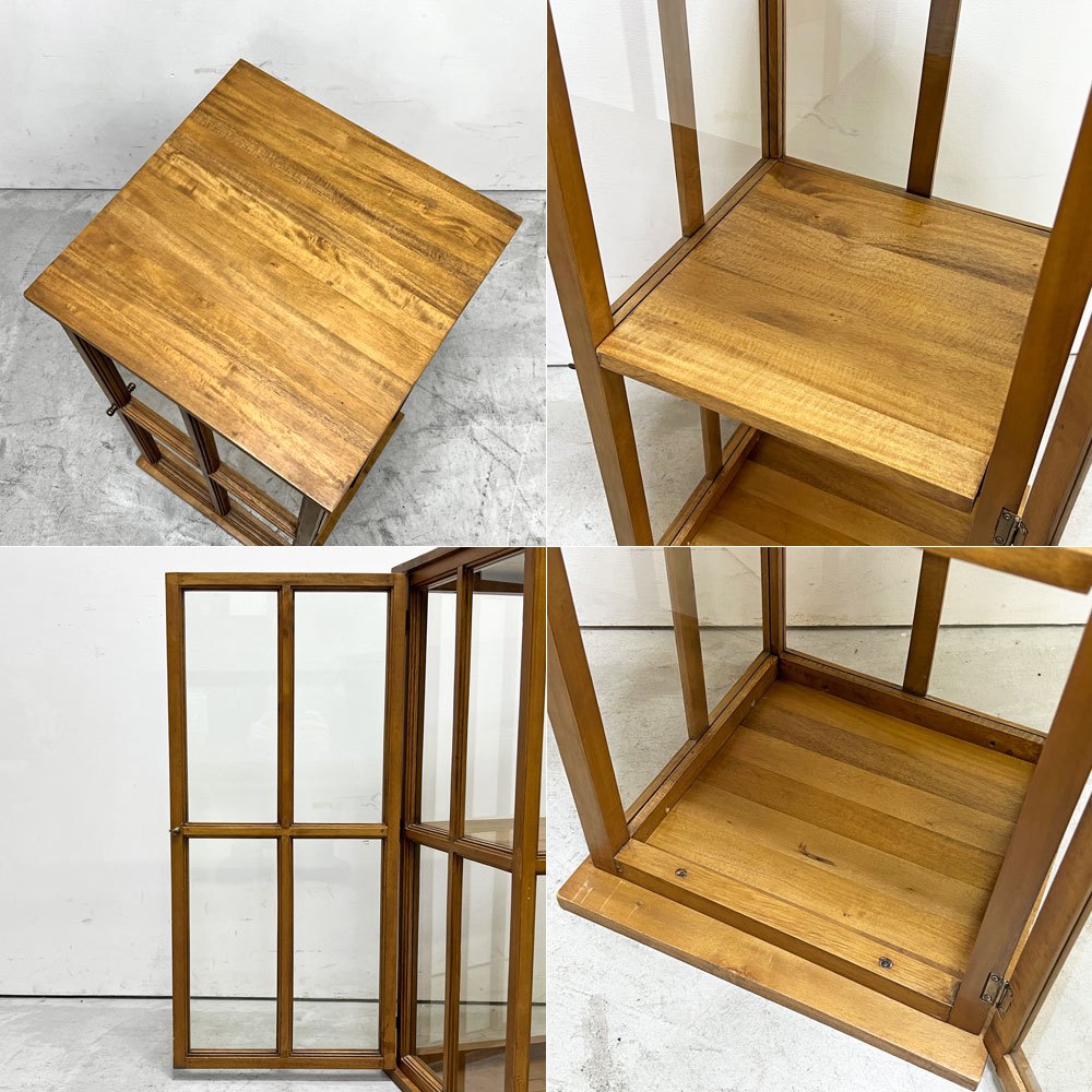 木製 ディスプレイキャビネット 4面ガラス 店舗什器 レトロ ●