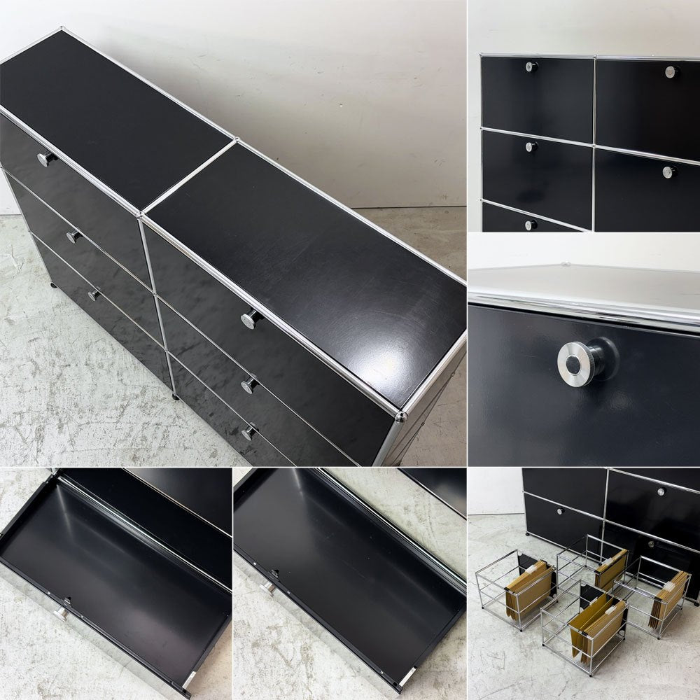 ユーエスエムハラー USMハラー USM Haller モジュラーファニチャー キャビネット シェルフ 2列3段 ドロップダウンドア×4 ドロワー×2 グラファイトブラック ●