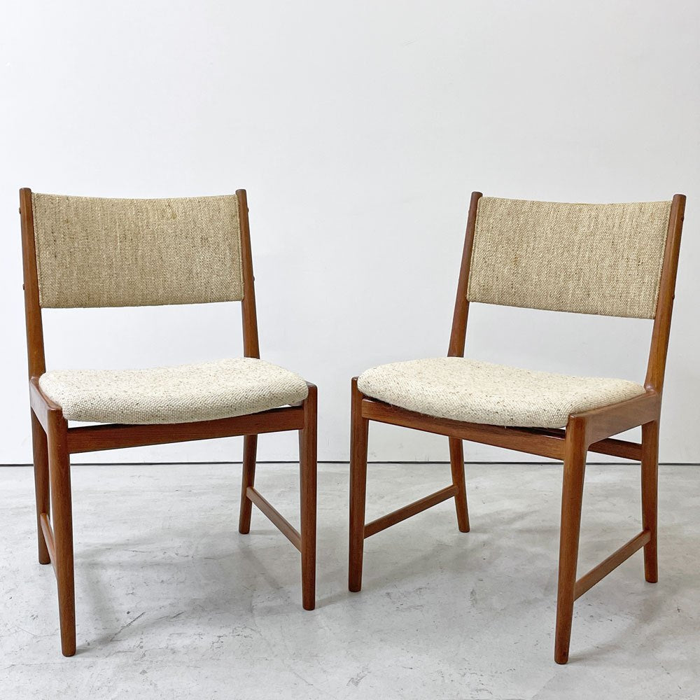 北欧ビンテージ Scandinavian Vintage チーク無垢材 ダイニングチェア ファブリック ベージュ系 ミッドセンチュリー A ●