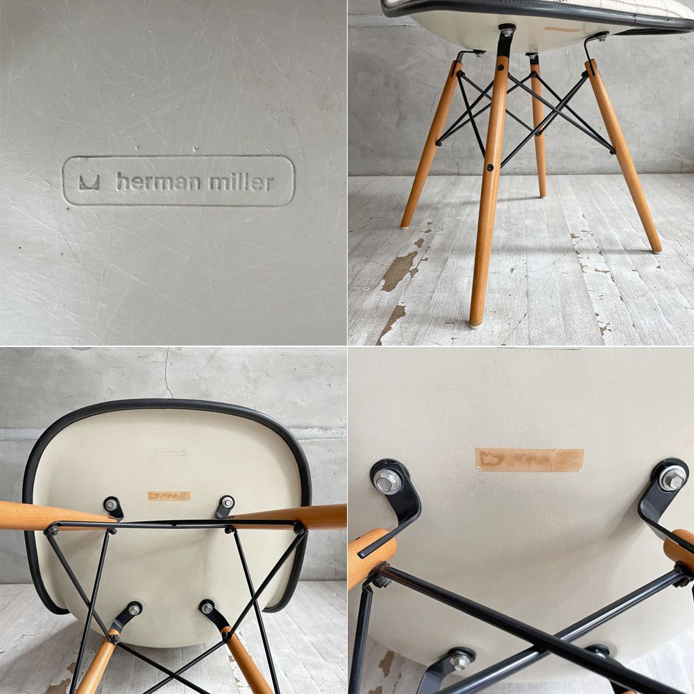 ハーマンミラー Herman Miller サイドシェルチェア サード 3rd ビンテージ FRP アプホルスター ファブリック ヘリンボーン チェック×アイボリー ダウェルベース イームズ ミッドセンチュリー ファブリック張替済♪