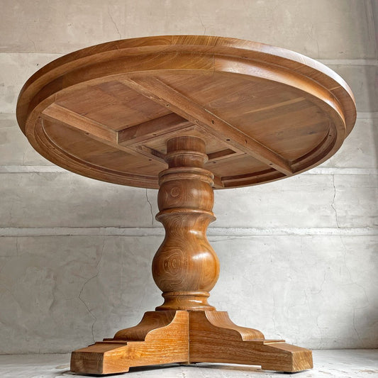 オールドメゾン old maison チーク無垢集成材 ラウンド ダイニングテーブル Φ109cm バルボスレッグ クラシカル ♪