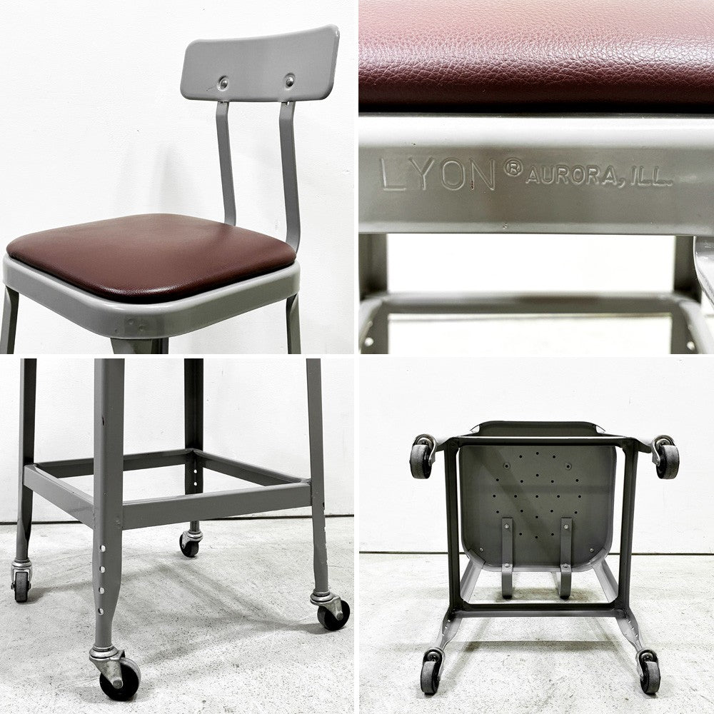 リオン LYON ファクトリー チェア FACTORY CHAIR グレー バックレスト クッション PVCレザー キャスター パシフィックファニチャーサービス P.F.S取扱 廃番 ●