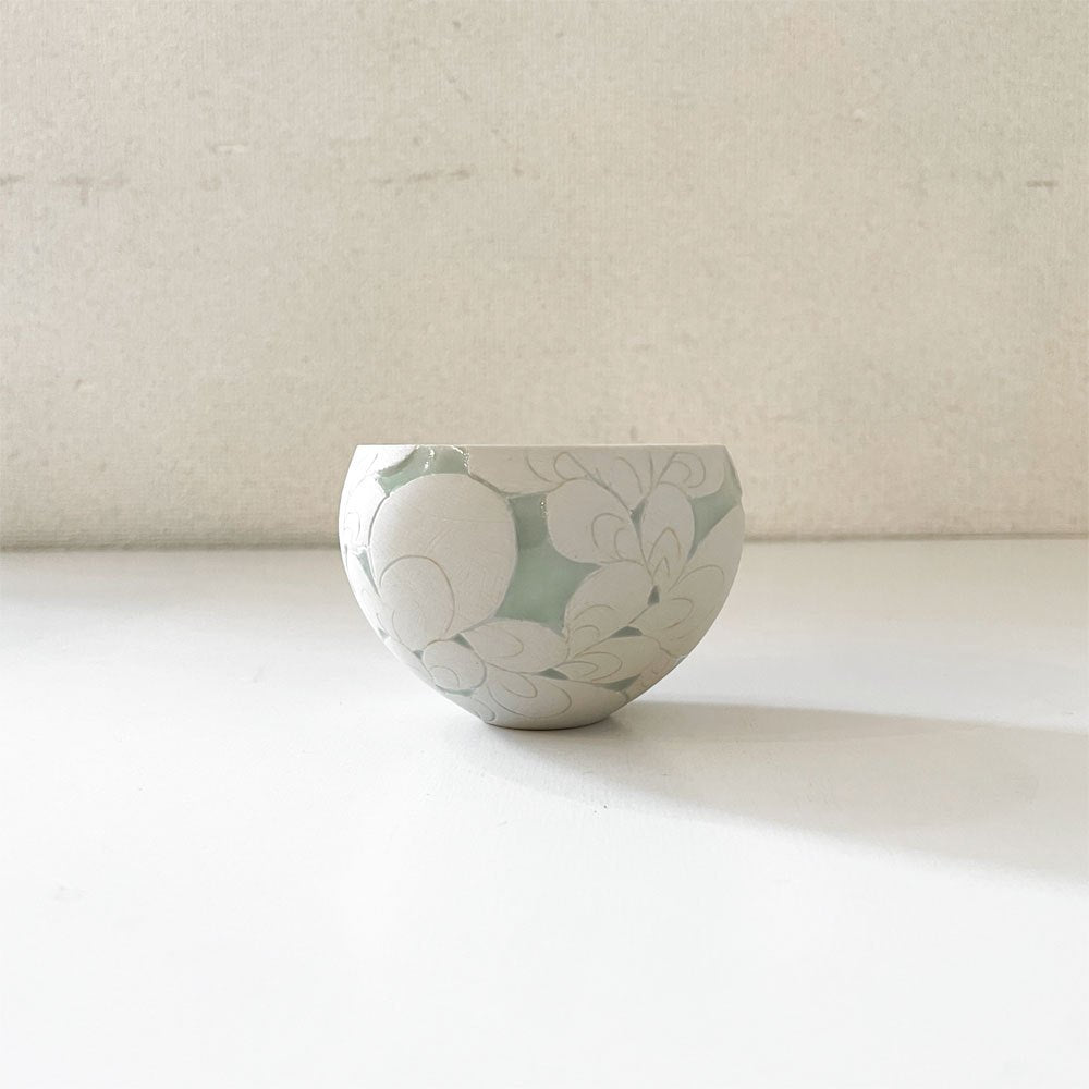 伊藤剛俊 Taketoshi Ito 掻き落とし 湯呑 フリーカップ グリーン Φ9cm 初期作品 益子焼 現代作家 ◎