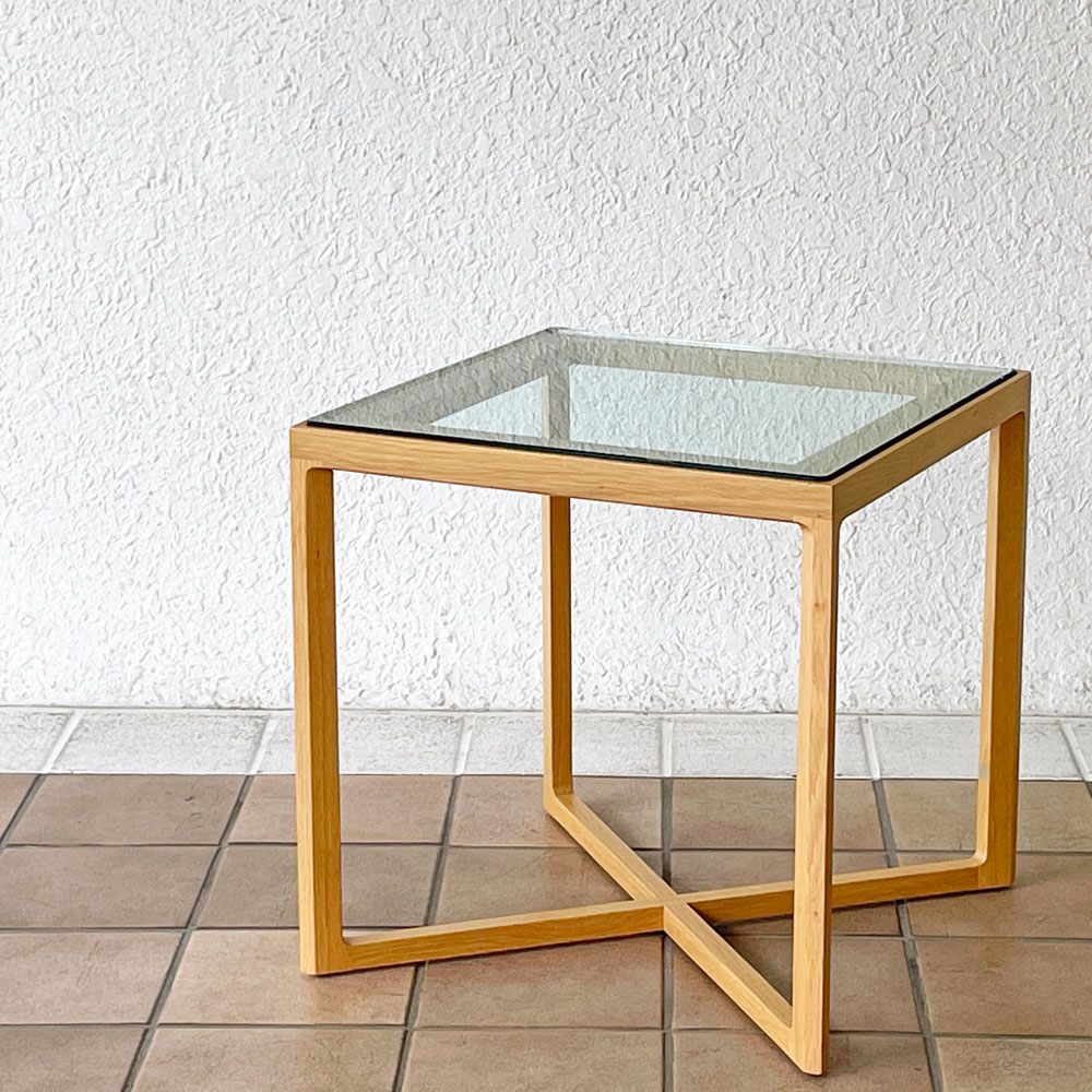 ノルスタジオ Knoll Studio マーク・クルージン コレクション サイドテーブル ロー Marc Krusin Collection Side Table Low ガラス オーク無垢材 W45cm スクエア 廃番モデル ◇