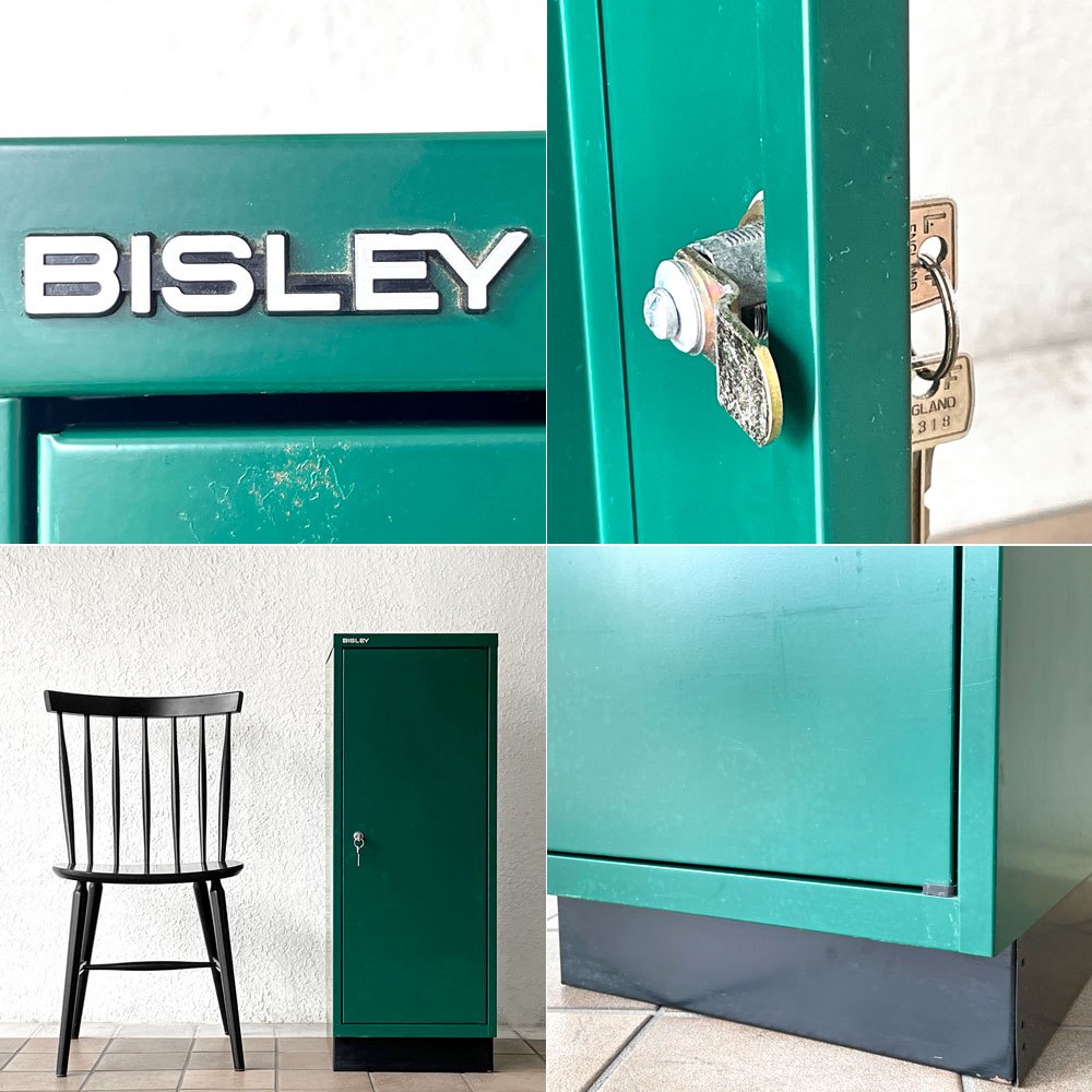 ビスレー BISLEY A4 39/1 キャビネット 1ドア H94cm 棚板2枚 グリーン オフィス 店舗什器 イギリス 鍵付き ◇