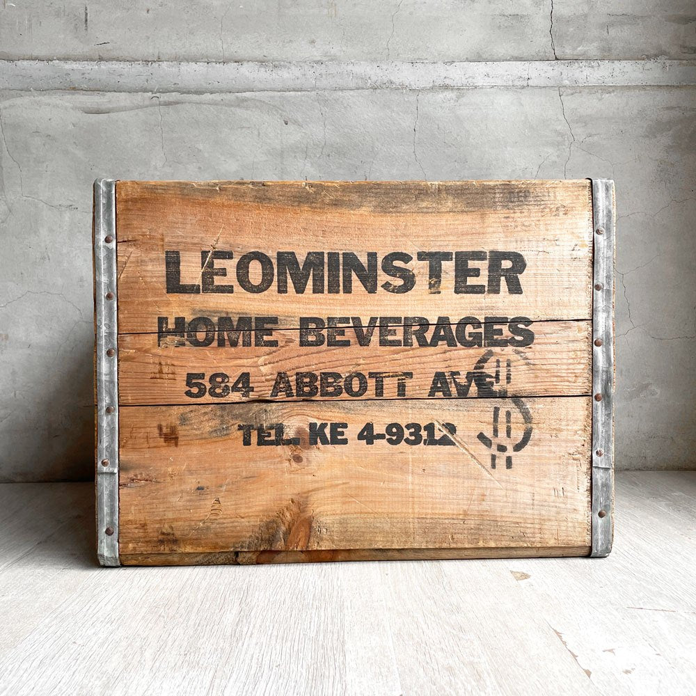 USビンテージ 古材 木箱 木製クレート LEOMINSTER HOME BEVERAGES 店舗什器 インダストリアル ♪