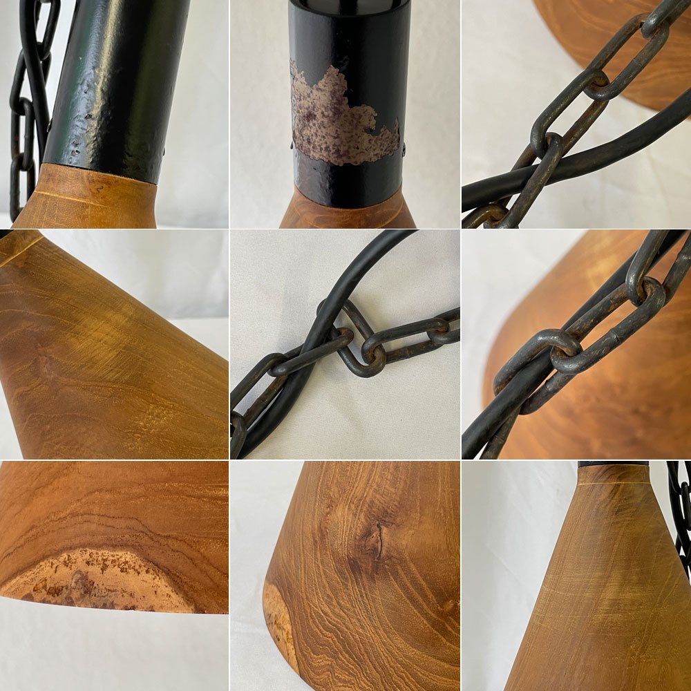 ダリールズ Dareels コーンウッドハンギングランプ CONE WOOD HANGING LAMP チーク古材 × スチール ペンダントライト 円錐 ◇
