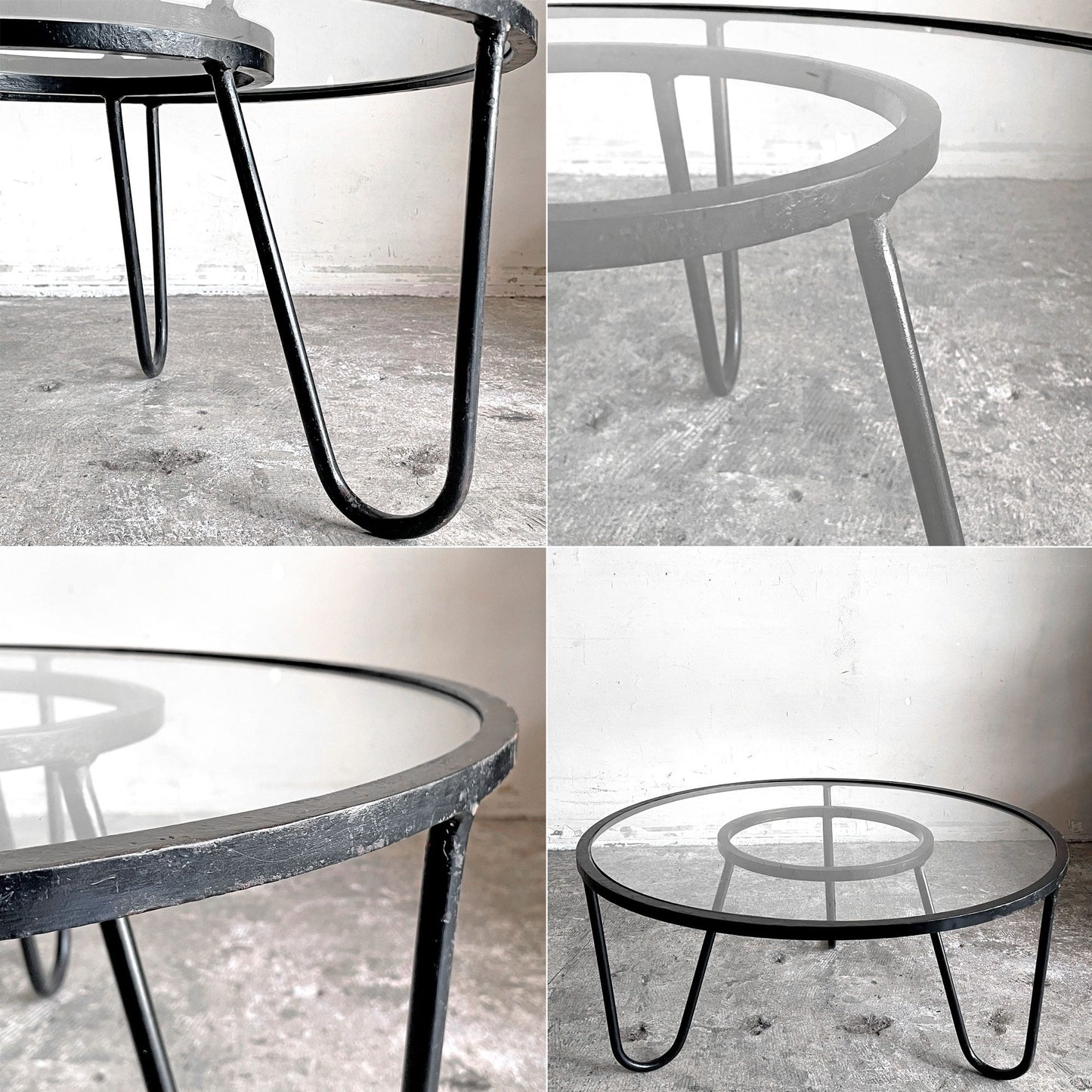 アトリエマテゴ Atelier Mategot ベルビュー コーヒーテーブル Bellevue coffee table ローテーブル ガラス天板 Φ70.5cm マシュー・マテゴ フランスビンテージ ミッドセンチュリー ■
