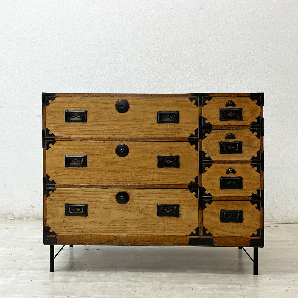 飛騨高山 和箪笥 古箪笥 タンス 収納 鉄器 アイアン脚リメイク 7抽斗 古家具 ジャパンビンテージ ●