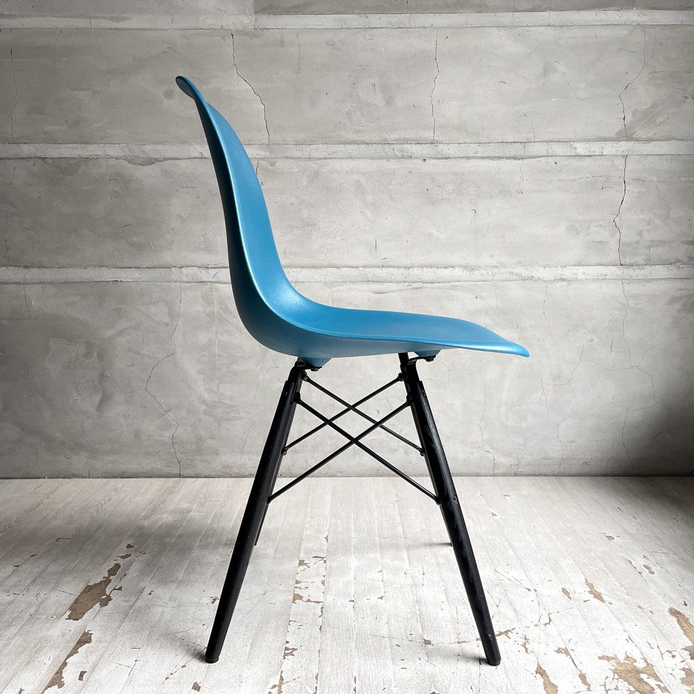 ハーマンミラー HermanMiller サイドシェルチェア ドゥエルレッグ DSW ブルーグリーン × エボニー ポリプロピレン製 イームズ ミッドセンチュリー ♪