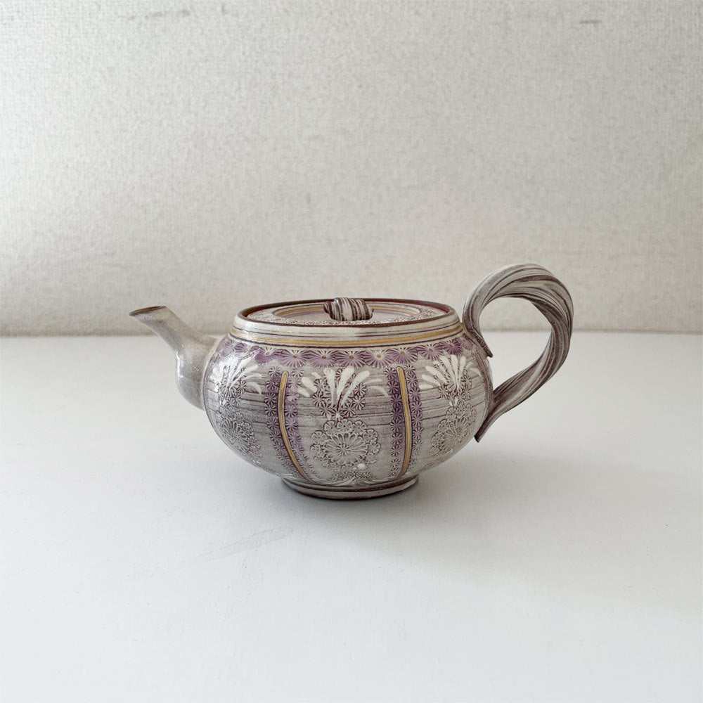 清水焼 森里陶楽 紫彩華紋急須 W17.5cm 伝統工芸 ◎