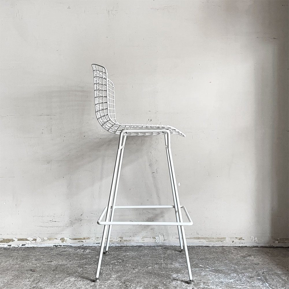 ノル Knoll Counter Height Stool カウンター ハイスツール ワイヤーチェア ホワイト ハリー・ベルトイア ミッドセンチュリー シートパッド付き ビンテージ ■