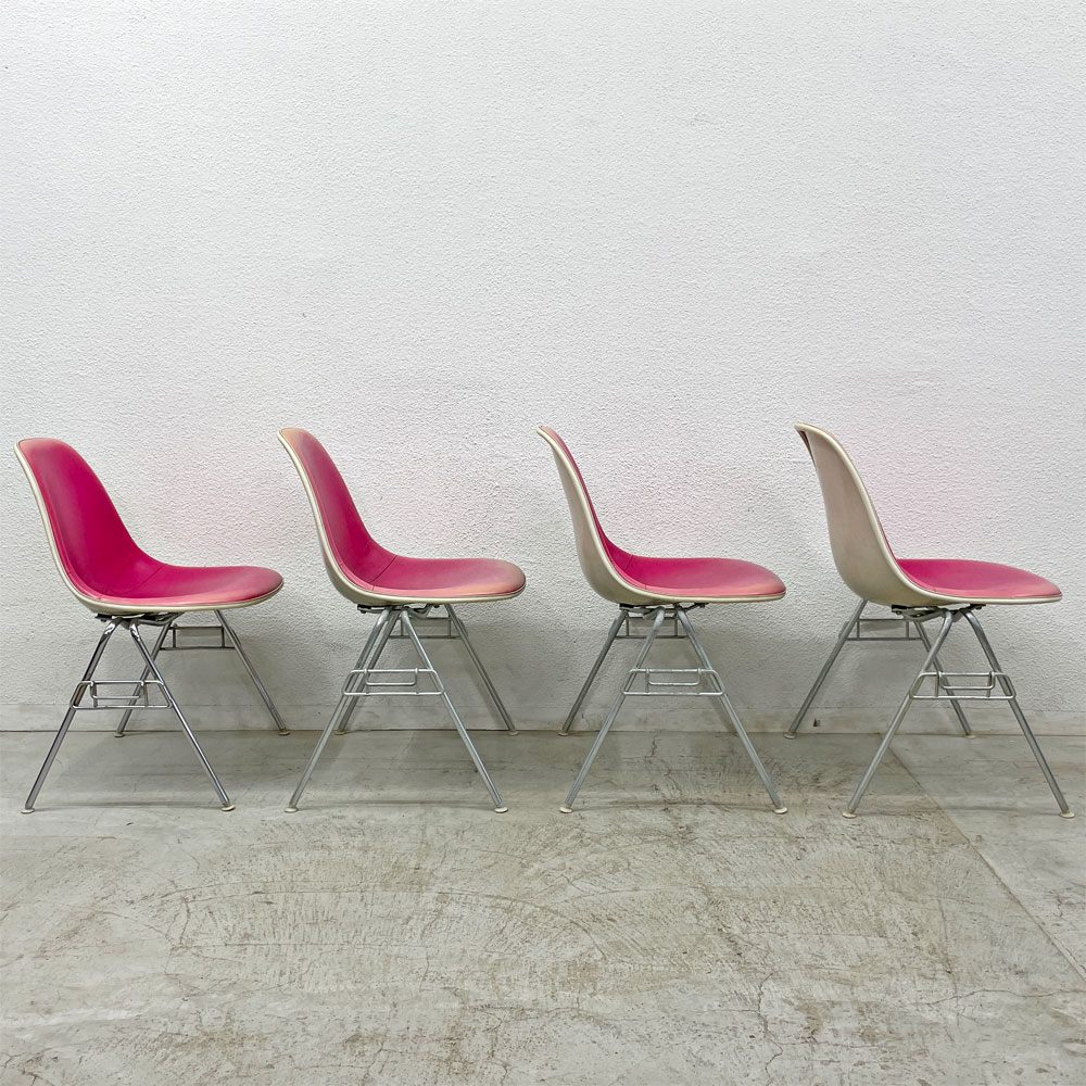 ハーマンミラー Herman Miller サイドシェル チェア サード 3rd FRP PVCレザー スタッキングベース イームズ ビンテージ 4脚セット 台車付 〓