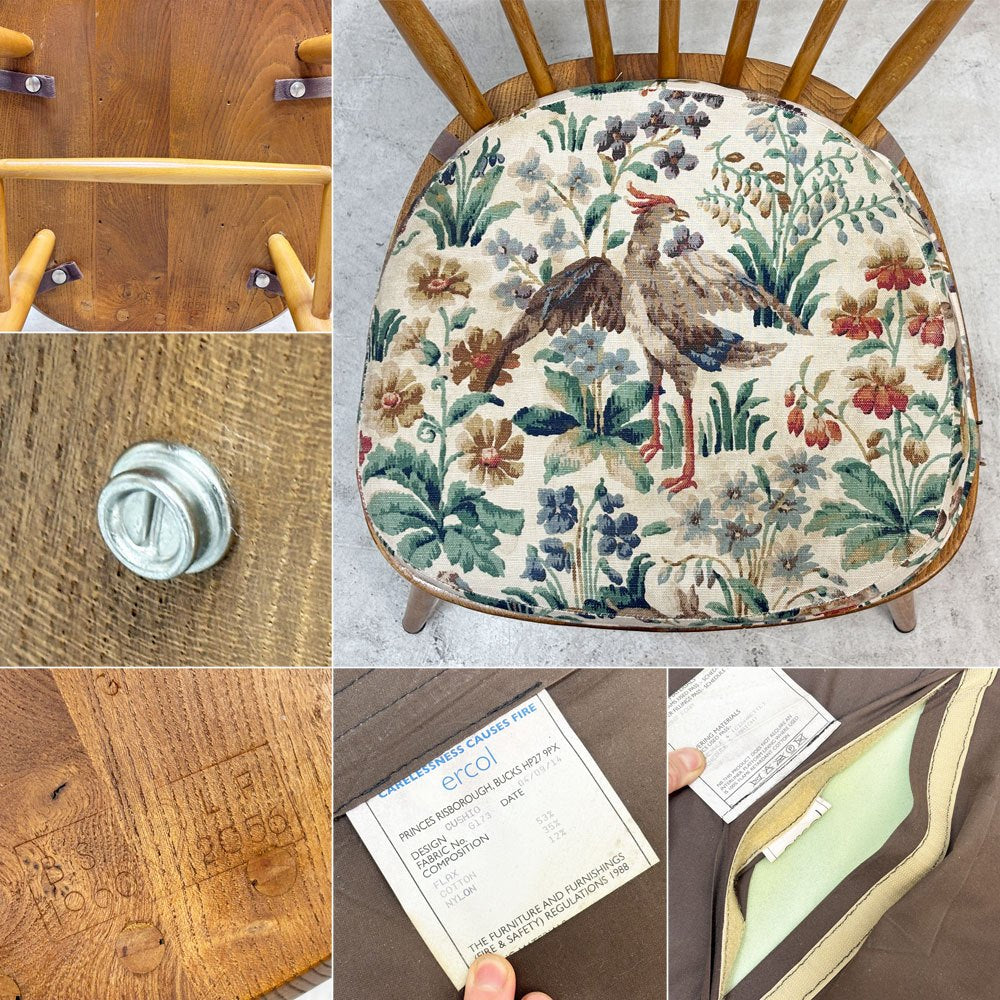 アーコール Ercol ボウバックチェア ファンバックチェア 5本タイプ エルム材 UKビンテージ Vintage 英国 横浜ダニエル製オリジナルクッション付 A ●