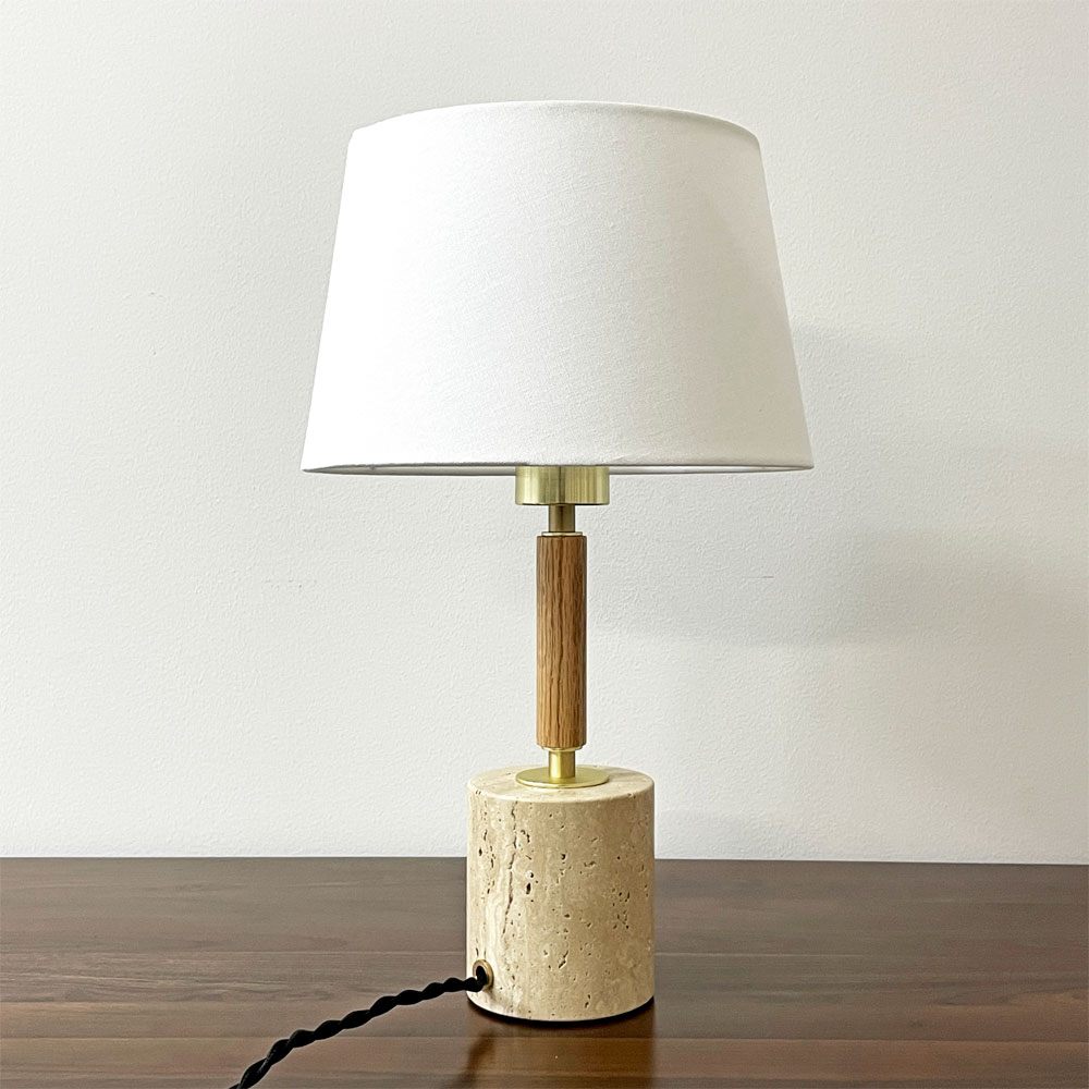 アートワークスタジオ ART WORK STUDIO モノリステーブルランプ Monolith-table lamp AW-0600 ホワイト 大理石ベース オーク無垢材 真鍮 ファブリック モダンデザイン 箱付き 美品 B ●