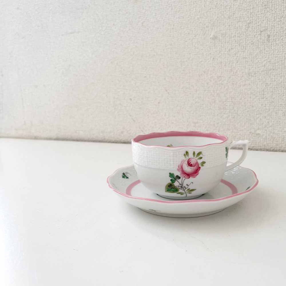 ヘレンド HEREND ウィーンの薔薇 ティーカップ＆ソーサー C/S ピンク 陶器 ハンガリー 定価￥38,500- B ◎