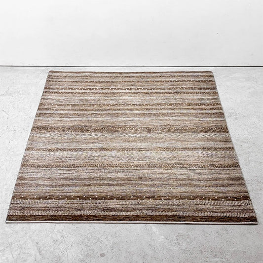 ゾランヴァリ ZOLLANVARI ペルシャ ギャッベ ラグ カーペット ボーダー柄 ブラウン系 205x158cm ●