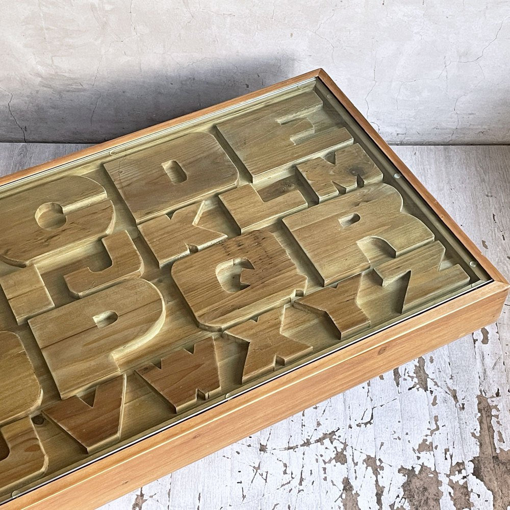クラッシュゲート CRASH GATE ノットアンティークス Knot antiques ABC センターテーブル アルファベット ガラス 杉古材 関家具 廃番 ♪